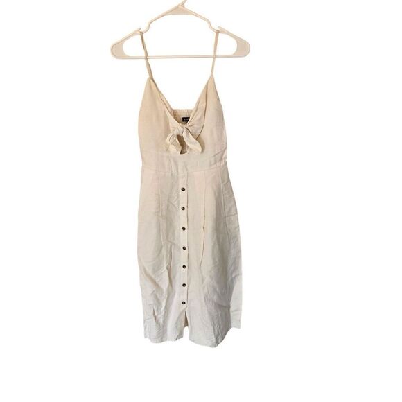 EXPRESS Beige Tie Front Keyhole Button Midi A Line Dress Spaghetti Strap Size XS - Picture 4 of 7